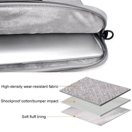 15.4 Inch Portable Laptop Bag with Double Side Pockets and Handle showing padded interior, zipper, handle and layered shockproof fabric