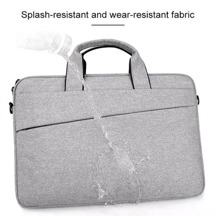 15.4 Inch Portable Laptop Bag with Double Side Pockets and Handle shown in splash-resistant grey fabric with handle and front pocket