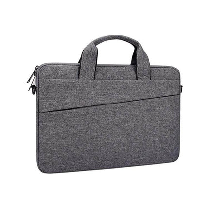 15.4 Inch Portable Laptop Bag with Double Side Pockets and Handle in grey fabric with handle and front pocket for accessories