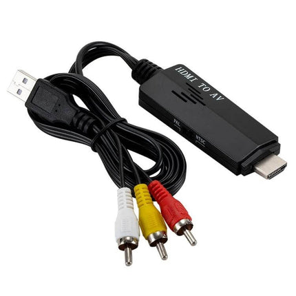 HDMI to RCA Video Converter for Connecting to Older Televisions with 1080P Support - compact HDMI to AV adapter with USB power and red white yellow RCA cables