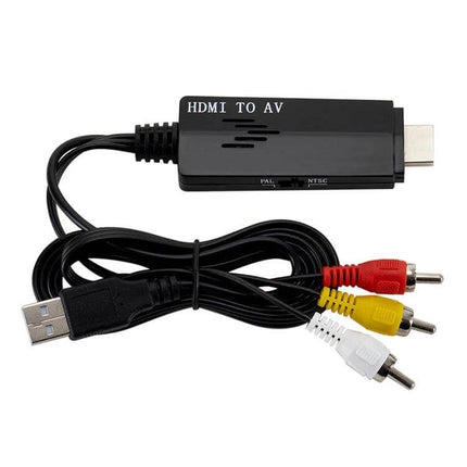 HDMI to RCA Video Converter for Connecting to Older Televisions with 1080P Support - compact HDMI to AV adapter with USB power and red yellow white RCA cables