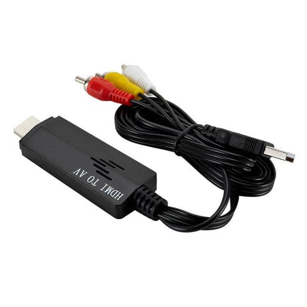 HDMI to RCA Video Converter for Connecting to Older Televisions with 1080P Support - black HDMI-to-AV adapter with red, white, yellow RCA cables