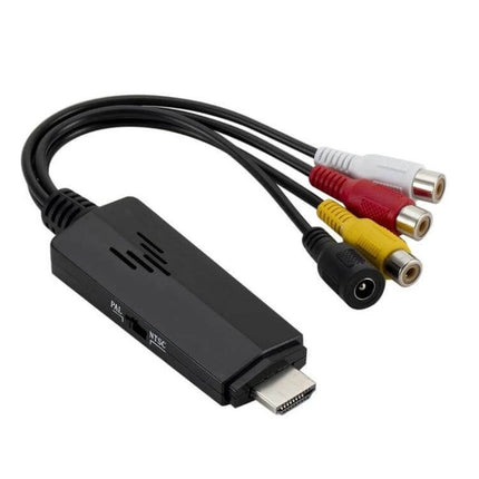 HDMI to 3RCA Video Converter Adapter for Connecting to Older TVs - black HDMI to RCA cable adapter with red white yellow RCA connectors