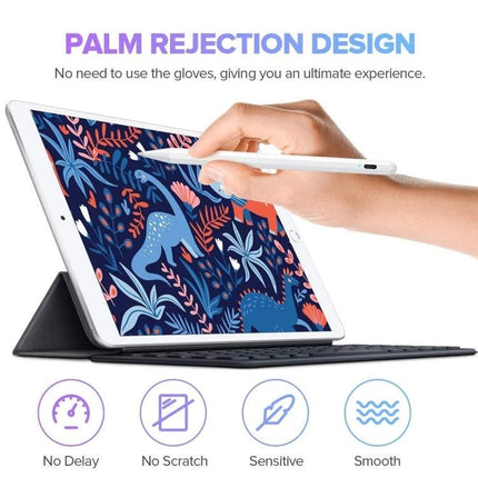 Stylus Pen for iPad - Perfect for Drawing, Writing, and Note-Taking showing hand using stylus on iPad with palm rejection, smooth responsive input