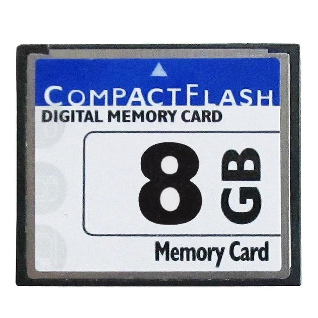 8GB Compact Flash Card for Camera and Device Storage - blue/white CompactFlash memory card showing 8GB capacity for cameras and industrial devices