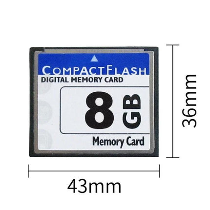 8GB Compact Flash Card for Camera and Device Storage compact flash memory card showing 8GB label and dimensions 43mm x 36mm