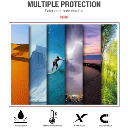 Microdata 128GB Class 10 Micro SD Card for Phones and Cameras showing multiple protection icons: waterproof, temperature-proof, x-ray-proof, magnet-proof