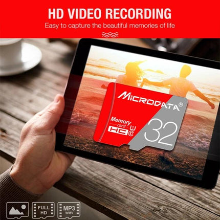 Microdata 128GB Class 10 Micro SD Card for Phones and Cameras showing card in tablet during HD video recording