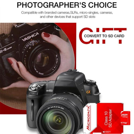 Microdata 32GB Micro SD Card for Storing Photos and Videos - photographer using DSLR with SD adapter, quick reliable storage for photos and videos