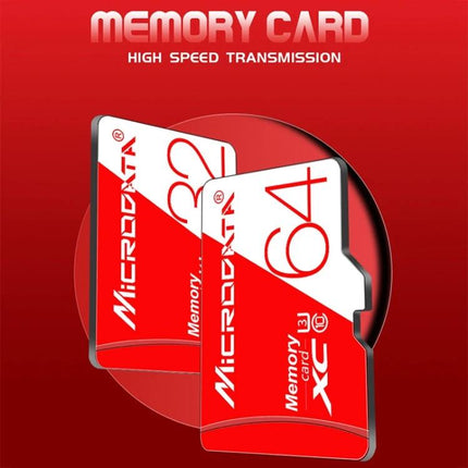 Microdata 32GB Micro SD Card for Storing Photos and Videos - red high-speed memory card for cameras and travel