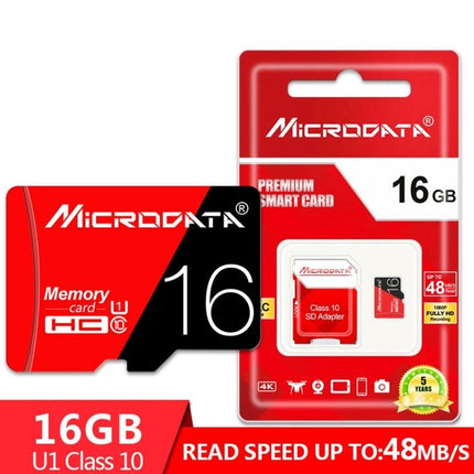 Microdata 16GB Micro SD Memory Card for Smartphones and Devices - 16GB U1 Class 10 microSD with adapter, up to 48MB/s read speed