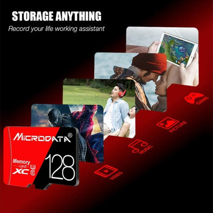Microdata 16GB Micro SD Memory Card for Smartphones and Devices – 16GB storage card showing photos, video and gaming use