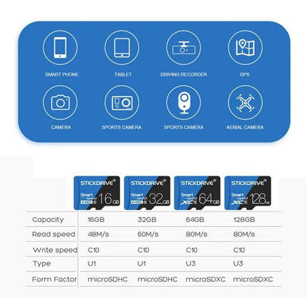 Stickdrive 16GB Micro SD Memory Card for Smartphones and Cameras - 16GB microSD card compatible with phones, cameras, tablets, GPS and sports cameras