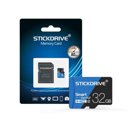 STICKDRIVE 32GB Blue Micro SD Card for Smartphones and Devices - blue microSD card and SD adapter in retail packaging