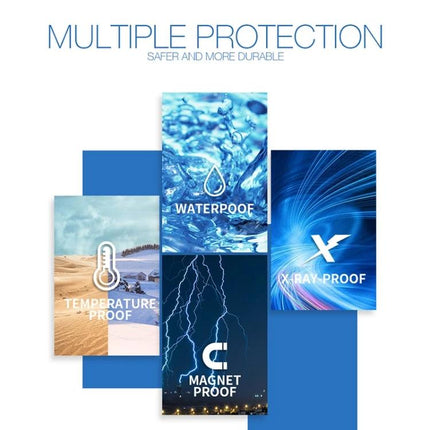 Stickdrive 128GB Blue and Black Micro SD Card for Devices showing water, temperature, X‑ray and magnet protection icons