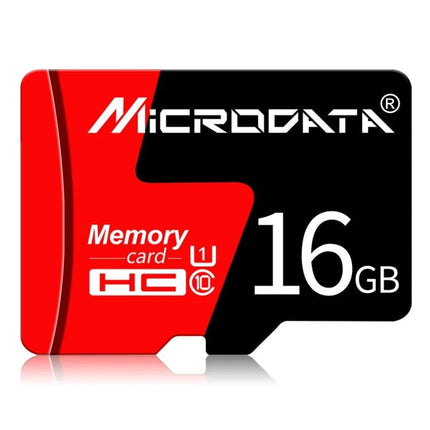 Microdata 16GB Micro SD Memory Card for Phones and Cameras - red and black 16GB microSD card showing brand Microdata