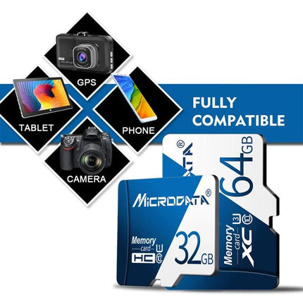 Microdata 16GB Micro SD Memory Card for Everyday Devices - compact memory card shown next to cameras, phone, tablet and GPS, ideal for photos and videos