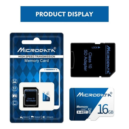 Microdata 16GB Micro SD Memory Card for Everyday Devices - product display with card and SD adapter