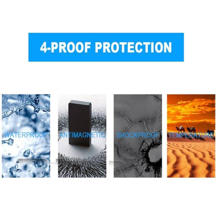Microdata 32GB Micro SD Memory Card for Smartphones and Devices showing 4-proof protection: waterproof, antimagnetic, shockproof, temperature-resistant