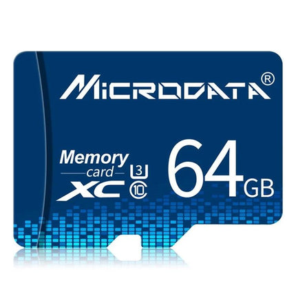 Microdata 64GB U3 Micro SD Card for Device Storage and Transfer - blue Microdata memory card showing 64GB and U3 speed class