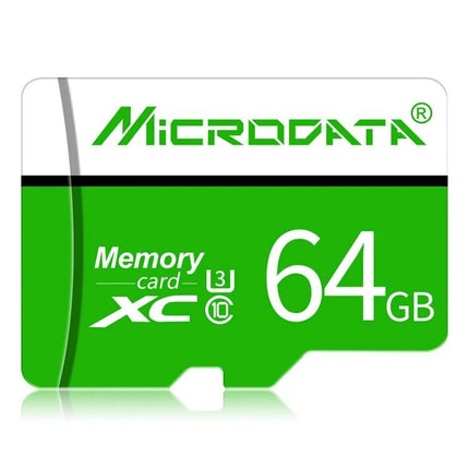 Microdata 64GB Green and White Micro SD Card for Smartphones and Cameras - green and white 64GB microSD card for photos and videos