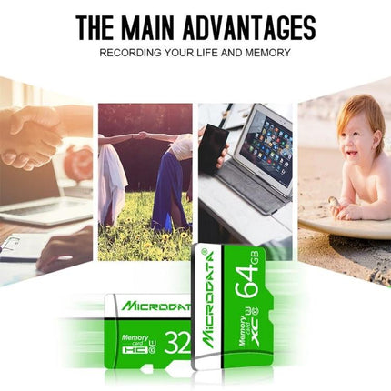 Microdata 64GB Green and White Micro SD Card for Smartphones and Cameras - expandable storage for photos, videos, and travel photography