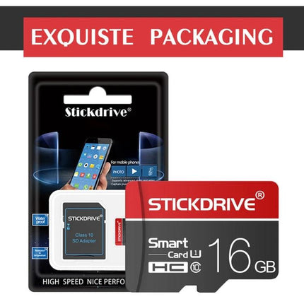 Stickdrive 16GB Micro SD Memory Card for Smartphones and Tablets packaged with adapter showing card and retail blister