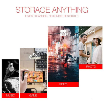 Stickdrive 128GB Micro SD Memory Card for Everyday Storage showing music, game, video, photo use cases for reliable HD storage