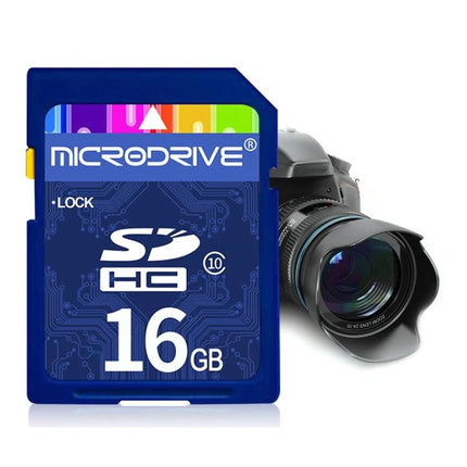 16GB SD Memory Card for Storing Photos and Videos in Devices - rugged full HD SD card shown with DSLR camera