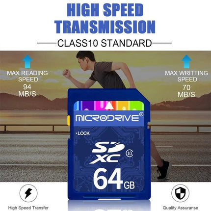 64GB SD Memory Card for Storing Photos and Videos on Devices - Class 10 high-speed SDXC microdrive card, 94MB/s read, 70MB/s write, weather-resistant