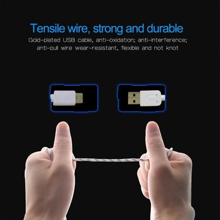 Compact USB Microphone for Everyday Online Communication and Recording - durable gold-plated USB cable shown being stretched to demonstrate tensile strength