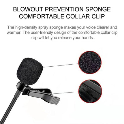 YICHUANG Lavalier Microphone For Daily Mobile Recording — clip-on lavalier with windproof foam and comfortable collar clip for clear mobile audio