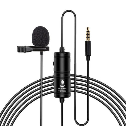 Enhance Daily Recordings with YICHUANG Lavalier Microphone — compact clip-on lavalier with foam windscreen and 3.5mm jack for vlogging and meetings