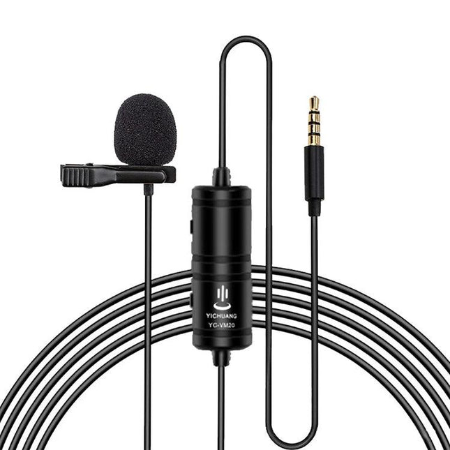 Enhance Daily Recordings with YICHUANG Lavalier Microphone — compact clip-on lavalier with foam windscreen and 3.5mm jack for vlogging and meetings