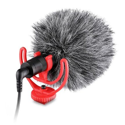 YICHUANG Microphone for Clear Daily Conversations at Home compact red shotgun mic with gray furry windscreen for reduced ambient noise