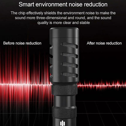 YICHUANG Microphone for Clear Daily Conversations at Home showing black noise-reduction mic with before and after waveform demo