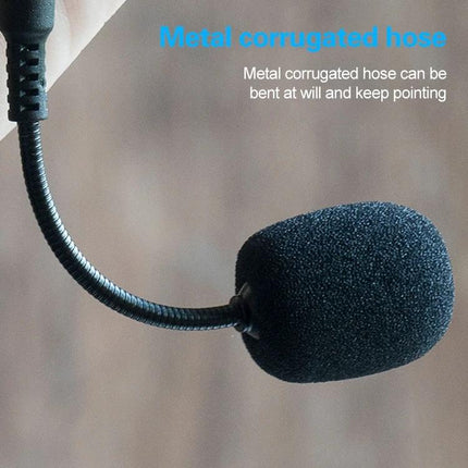 Handheld Microphone for Tours and Outdoor Activities showing unidirectional mic with metal corrugated gooseneck and foam windscreen