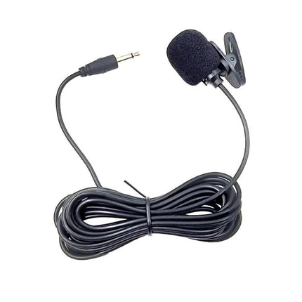 Clip-On Microphone for Everyday Presentations and Meetings - black lavalier mic with foam windscreen and clip, long cable and 3.5mm jack for meetings and classes