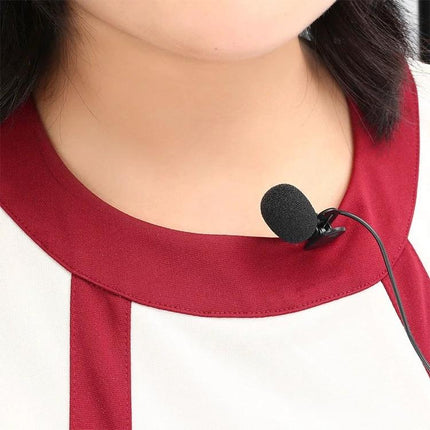 Clip-On Microphone for Everyday Presentations and Meetings clipped to collar capturing clear voice for office meetings and online classes