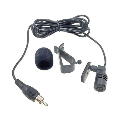 External Microphone for Everyday Car Navigation Needs - compact microphone with RCA lotus plug, foam windscreen and mounting clip for clear in-car voice commands