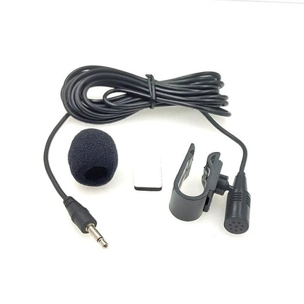 Clip-on Microphone for Everyday Car Audio Conversations - compact clip, foam windscreen, 3.5mm jack, long cable for dashboard or windshield mounting