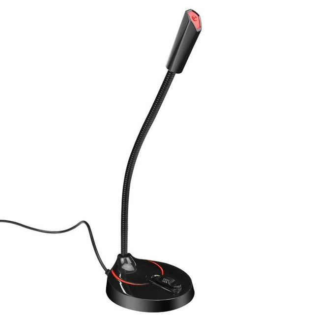 HXSJ 360-Degree Bendable USB Computer Microphone for Everyday Audio on black flexible gooseneck stand with red accents