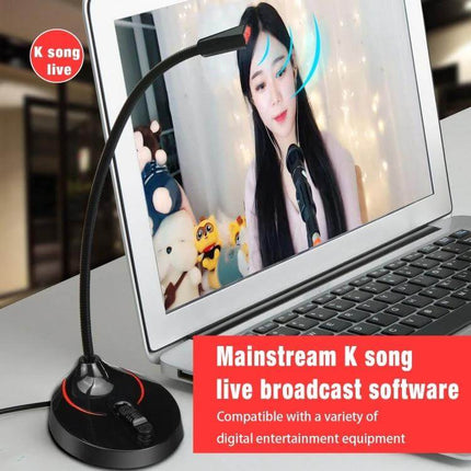HXSJ 360-Degree Bendable USB Computer Microphone for Everyday Audio desktop setup showing bendable microphone used for livestreaming and video calls