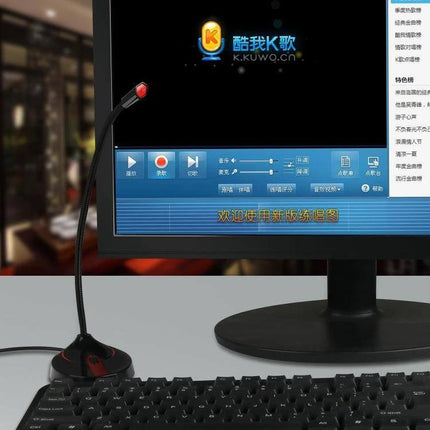 HXSJ 360-Degree Bendable USB Computer Microphone for Everyday Audio on desktop with flexible gooseneck and USB base near keyboard