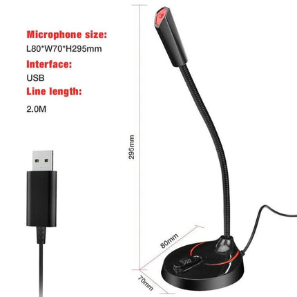 HXSJ 360-Degree Bendable USB Computer Microphone for Everyday Audio desktop USB mic with flexible gooseneck, 295mm height, 2.0m cable, round base