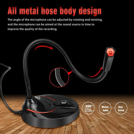HXSJ 360-Degree Bendable USB Computer Microphone for Everyday Audio with all-metal bendable hose and weighted base
