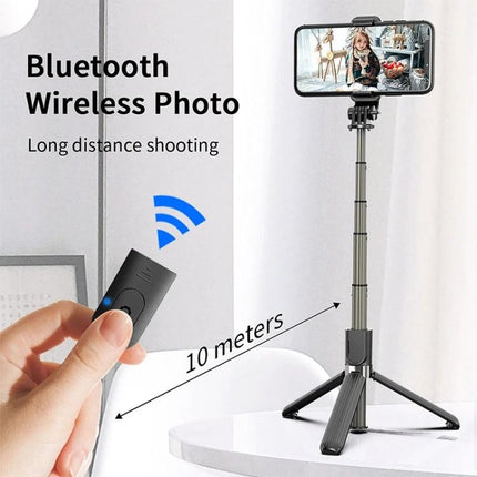 Foldable Tripod Selfie Stick for Daily Outings and Travel - compact Bluetooth remote tripod for hands-free photos up to 10 meters