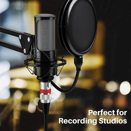 XLR Audio Cable for Connecting Microphones in Home Studios — studio condenser mic with pop filter and cable to audio interface