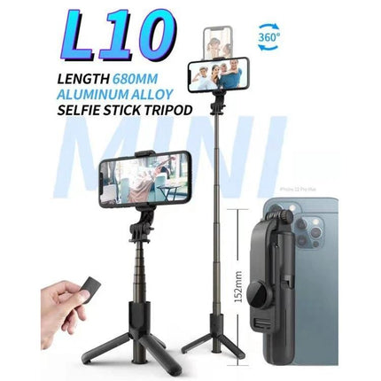 Versatile Tripod for Capturing Everyday Phone Moments - compact L10 aluminum selfie stick tripod with Bluetooth remote and 360° phone holder