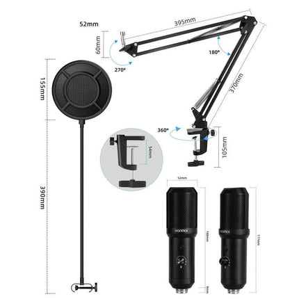 Yanmai Microphone for Capturing Everyday Sounds at Home - USB desktop mic kit with adjustable boom arm, pop filter and clamp for streaming and meetings